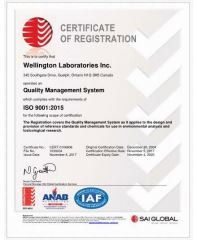 Wellington Laboratories ISO 9001 Certificate
